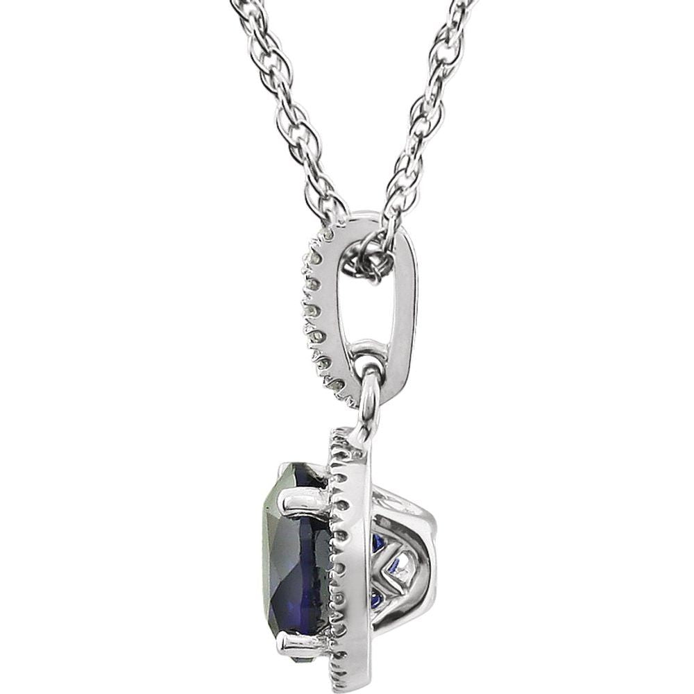 14k White Gold Lab-Grown Blue Sapphire & 1/10 CTW Natural Diamond 18" Necklace