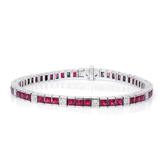 18k White Gold 7.25ct TGW Ruby and White Diamond Tennis Bracelet