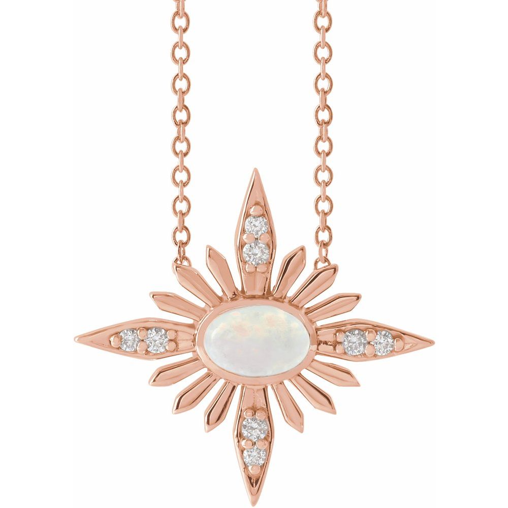 14k Rose Gold Natural White Ethiopian Opal & .08 CTW Natural Diamond Celestial 16-18" Necklace