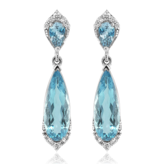 18K White Gold 3.29ct TGW Aquamarine and Diamond One-of-a-Kind Earrings
