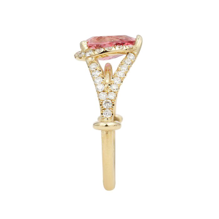 14k Yellow Gold 1.72ct TGW Pink Tourmaline and White Diamond Ring