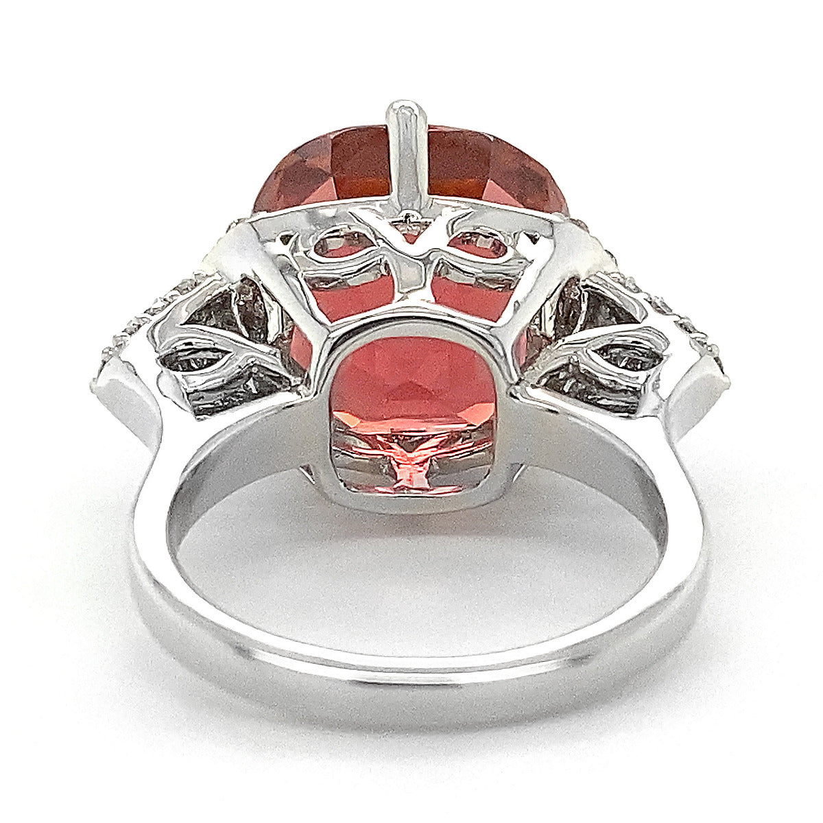 18k White Gold 15.47ct TGW Red Orange Tourmaline and Diamond One-of-a-Kind Ring