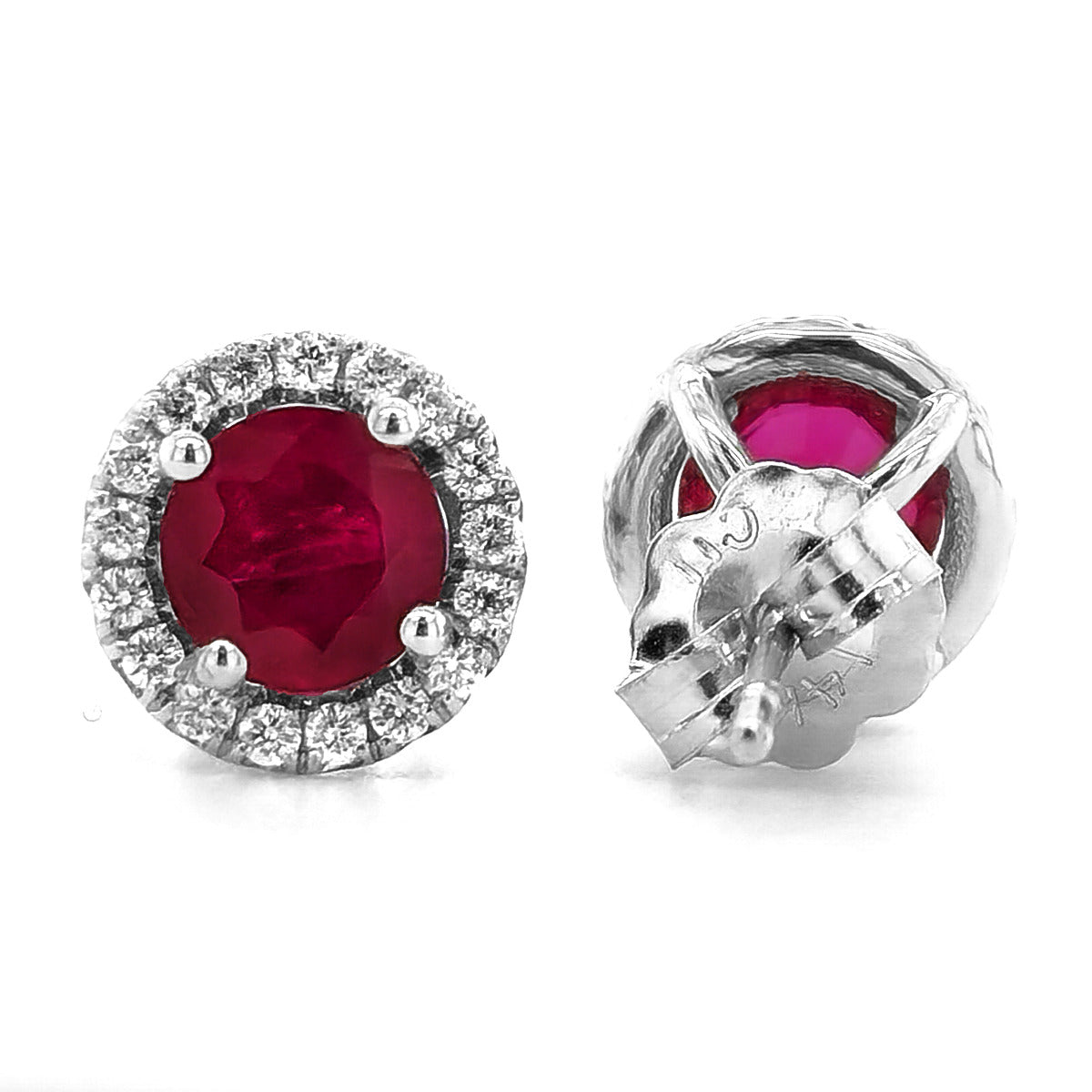 14K White Gold 1.27ct TGW Red Ruby and Diamond One-of-a-Kind Earrings