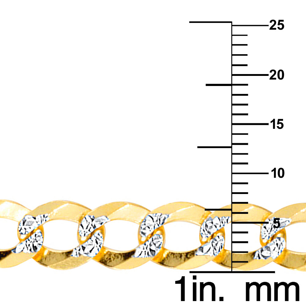 14k Two-tone Gold 6.9-mm Wide Regular White Pave Cuban Chain 8.5 inch Bracelet