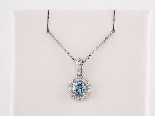 14k White Gold Natural Aquamarine & 1/5 CTW Natural Diamond 18" Necklace