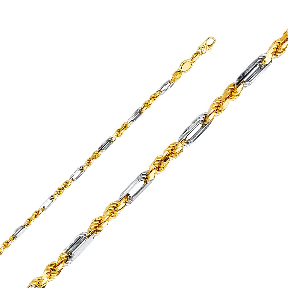 14K Two-Tone Gold 3.5 mm Wide Figarope Men's Chain Necklace Necklace