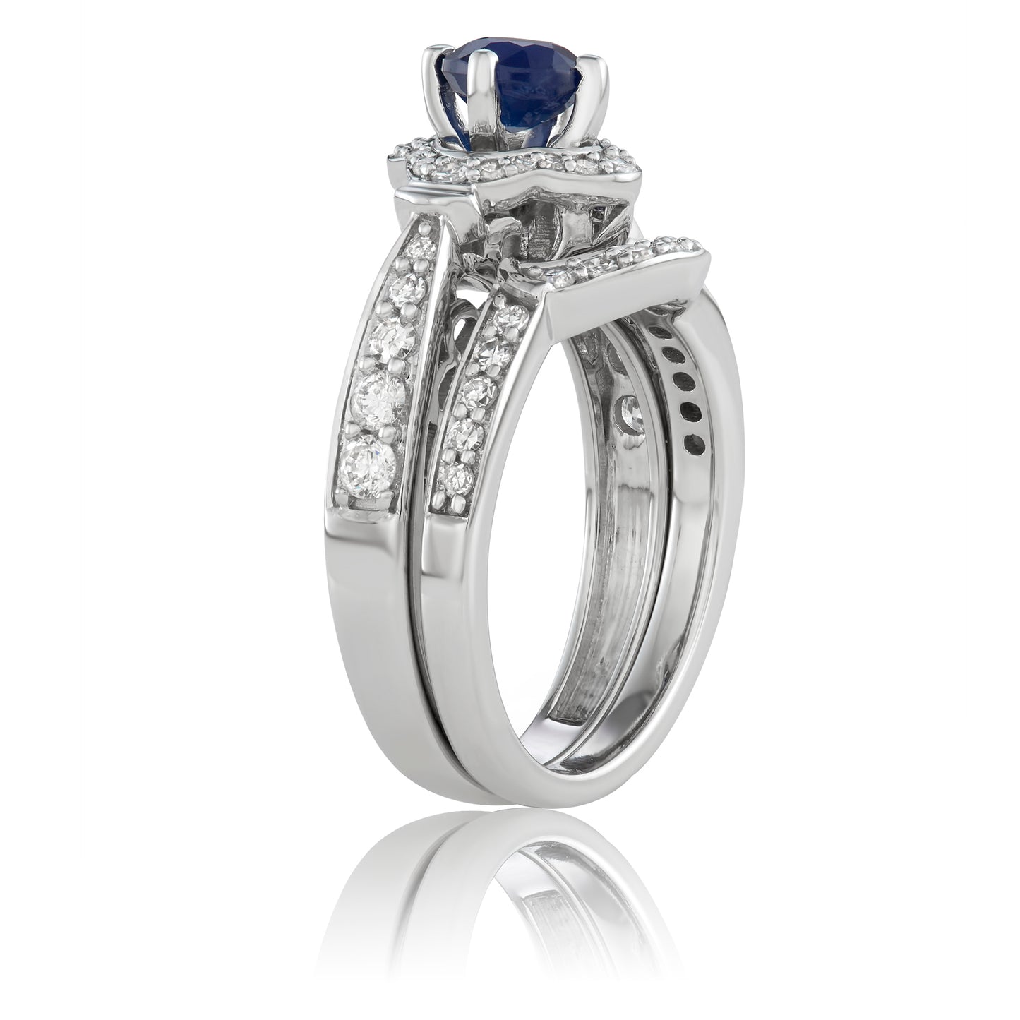 14K White Gold 1ct TW Sapphire and Diamond Bridal Set