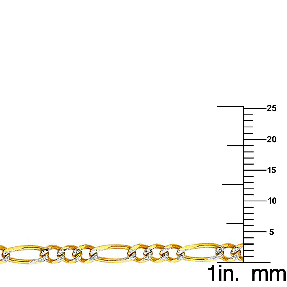 14k Two-tone Gold 3.1-mm Regular White Pave 3+1 Figaro Chain 7 inch Bracelet
