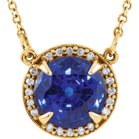 14k Yellow Gold 8 mm Lab-Grown Blue Sapphire & .05 CTW Natural Diamond 16" Necklace