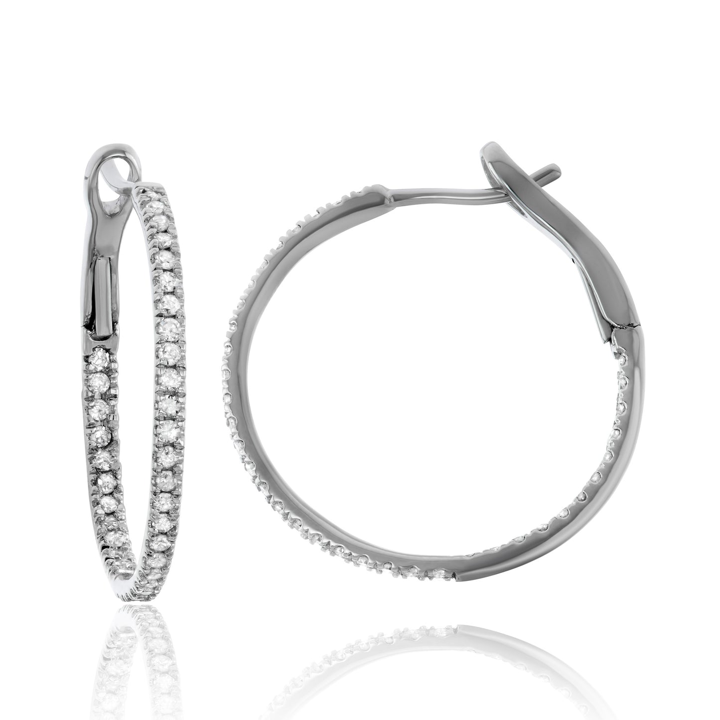 14K White Gold 0.5ct TDW White Diamond Inside-Out Hoop Earrings