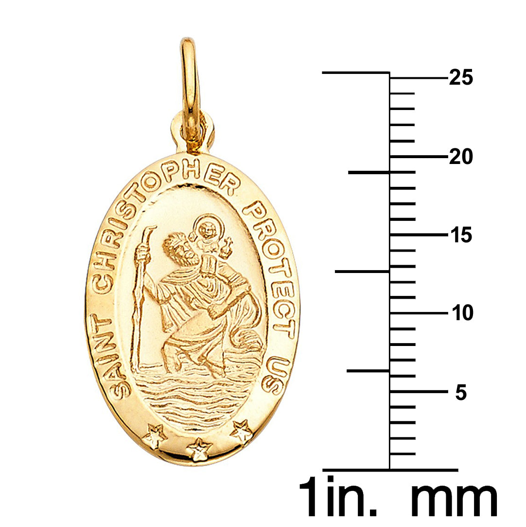 14k Yellow Gold Saint Christopher Oval Medal Pendant with 1.6mm Rolo Chain