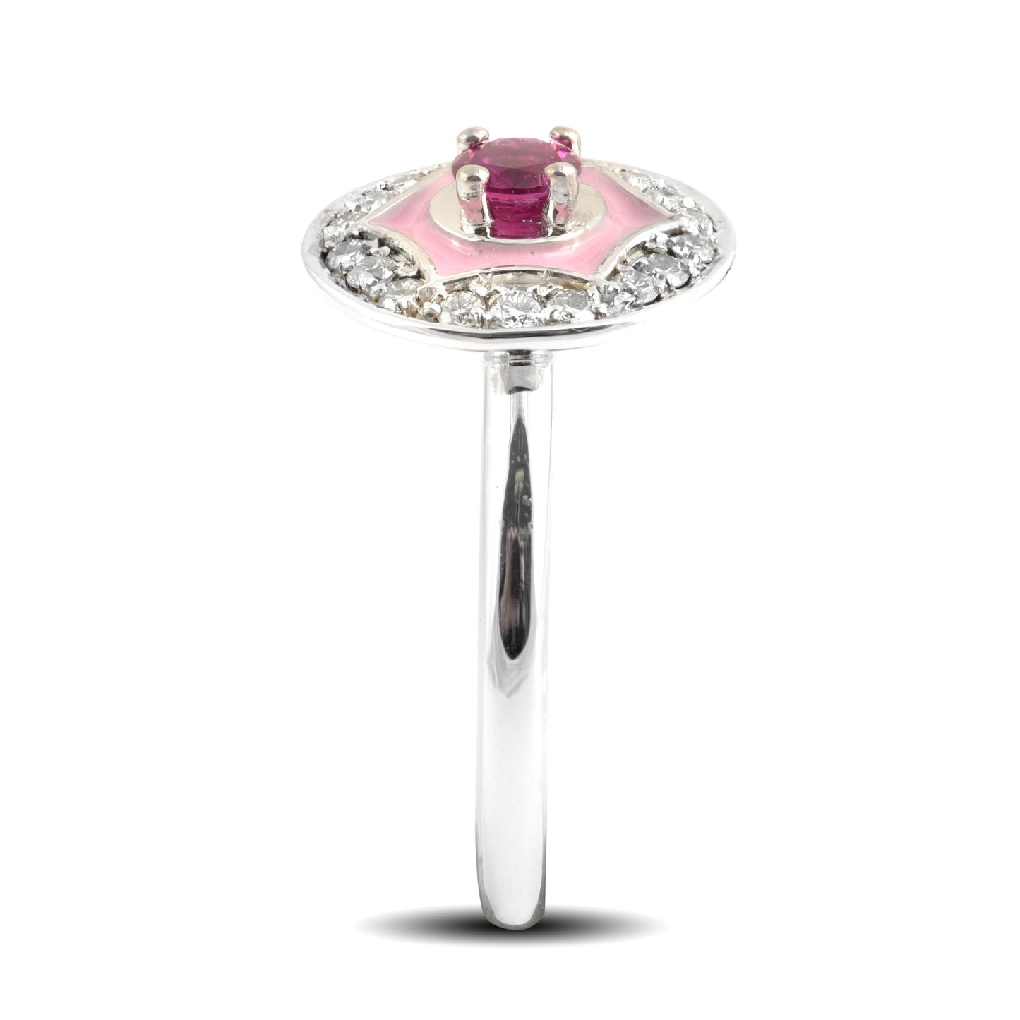 14K White Gold 0.53ct TGW Red Ruby and Diamond Enamel Halo Ring