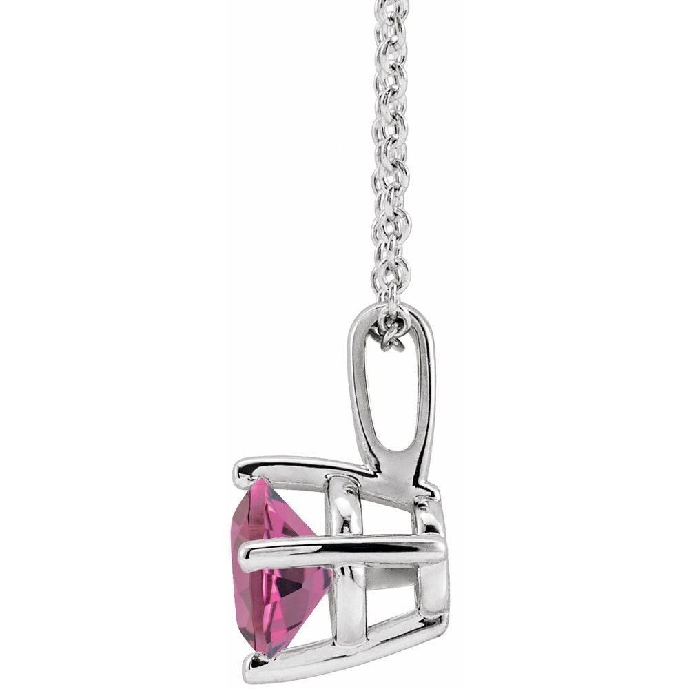 14k White Gold 6 mm Natural Pink Tourmaline Solitaire 16-18" Necklace