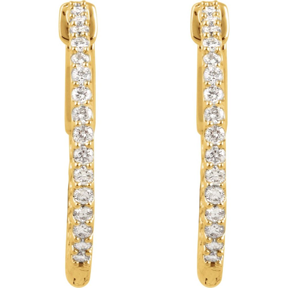 14k Yellow Gold 23 mm 3/4 CTW Natural Diamond Inside-Outside Hinged Hoop Earrings