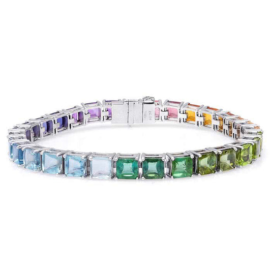 18k White Gold 40.72ct TGW Multi-Gemstone Rainbow Tennis Bracelet