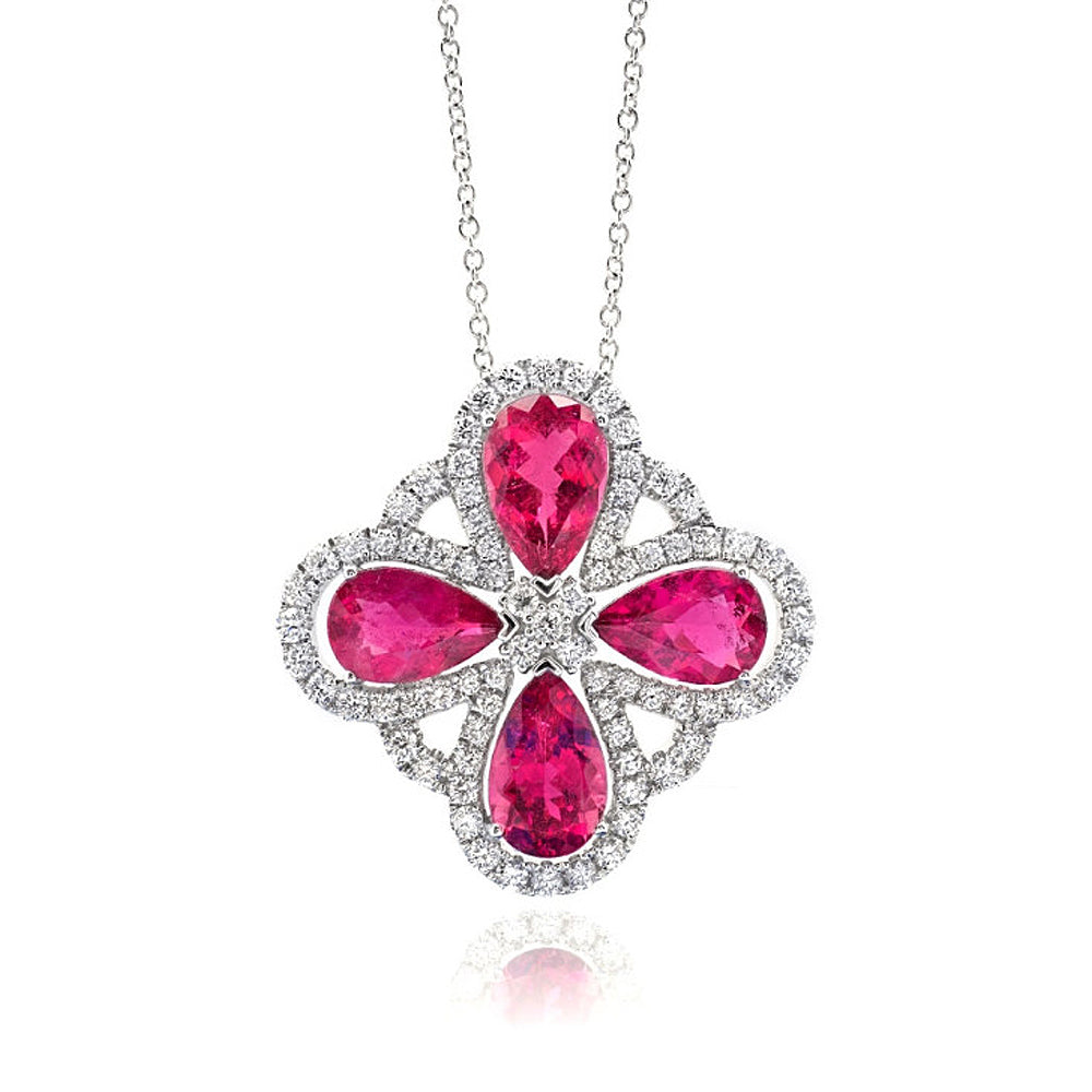 14K White Gold 13.32ct TGW Rubellite and White Diamonds One-of-a-Kind Necklace