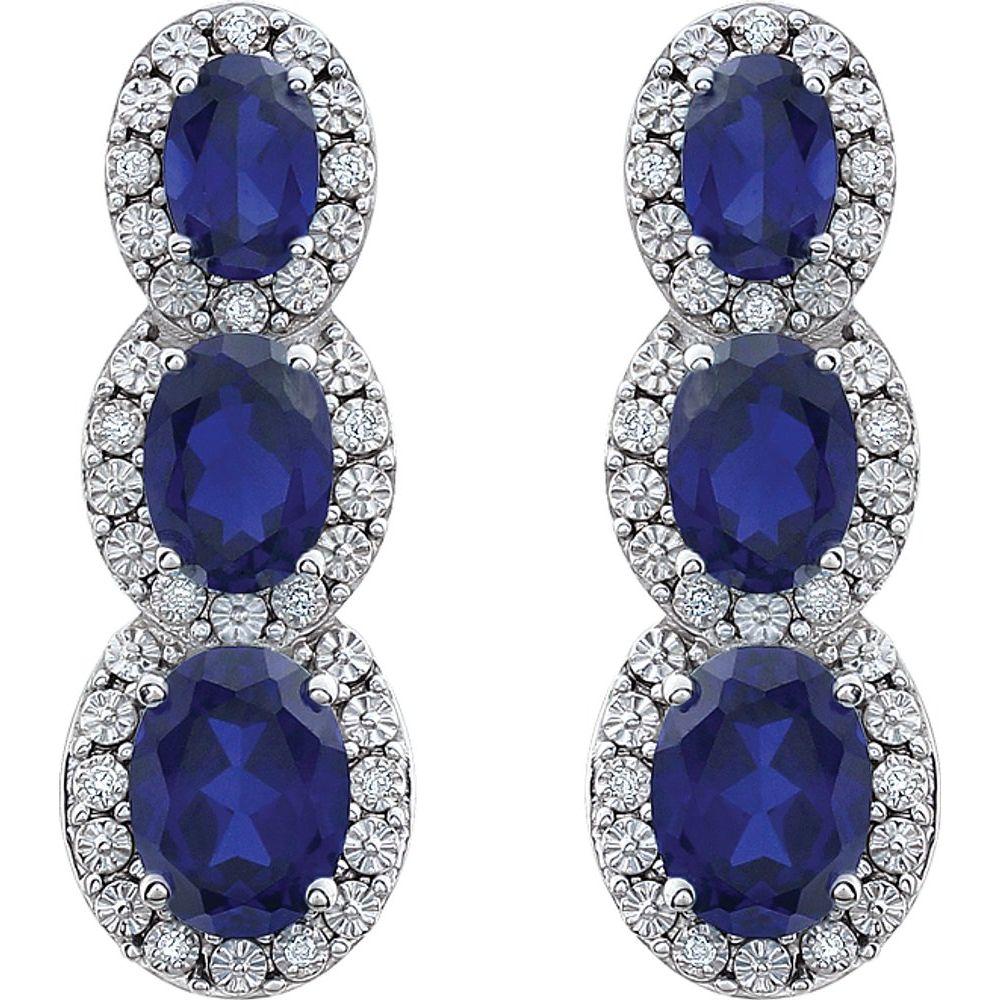 14k White Gold Lab-Grown Blue Sapphire & .07 CTW Natural Diamond Earrings