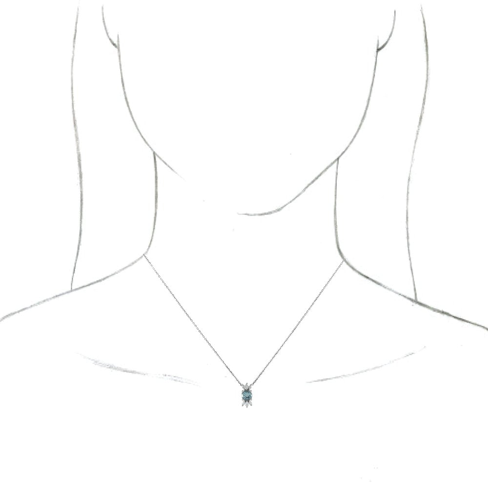 14k White Gold Natural Aquamarine & 1/5 CTW Natural Diamond 16-18" Necklace