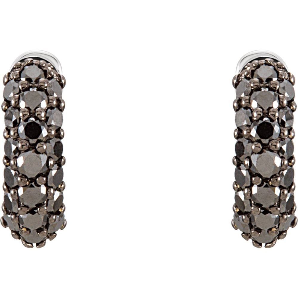 14k White Gold 5/8 CTW Natural Black Diamond Hoop Earrings