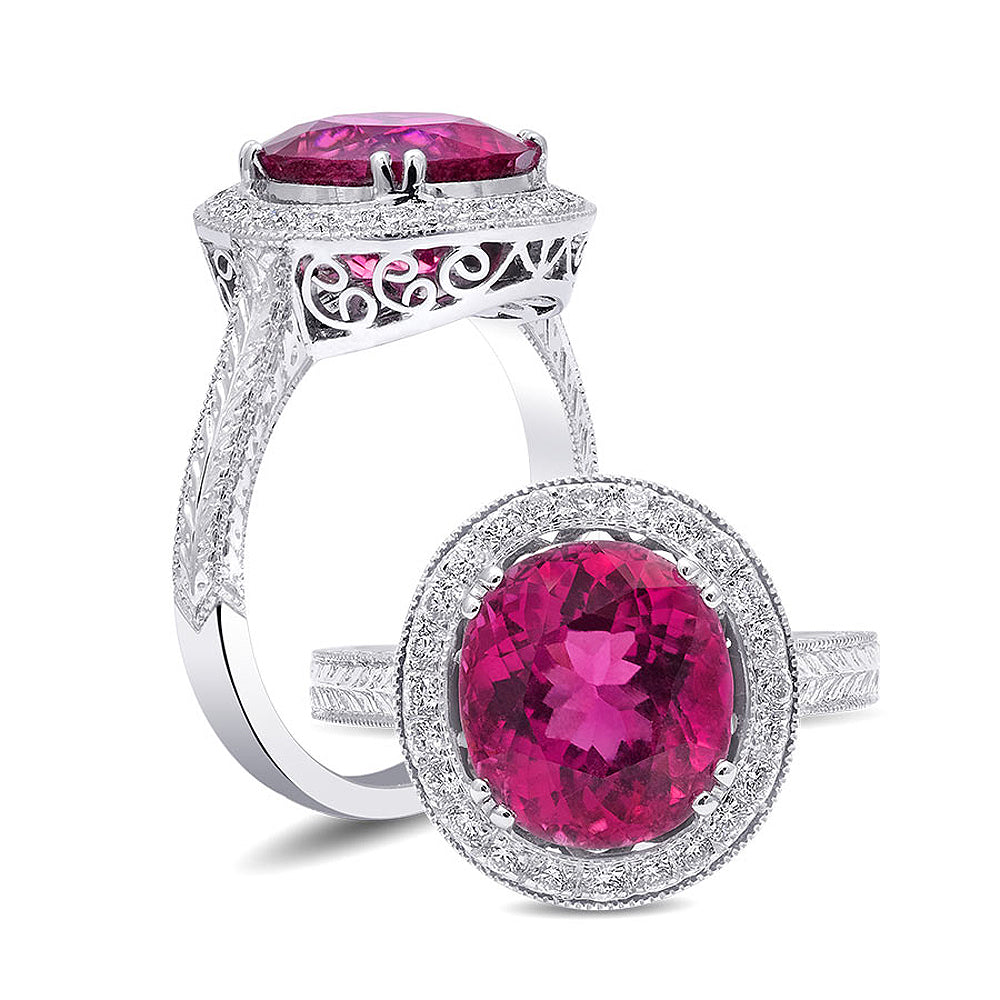 18k White Gold 3.32ct TGW Rubellite Tourmaline and White Diamond One-of-a-Kind Ring