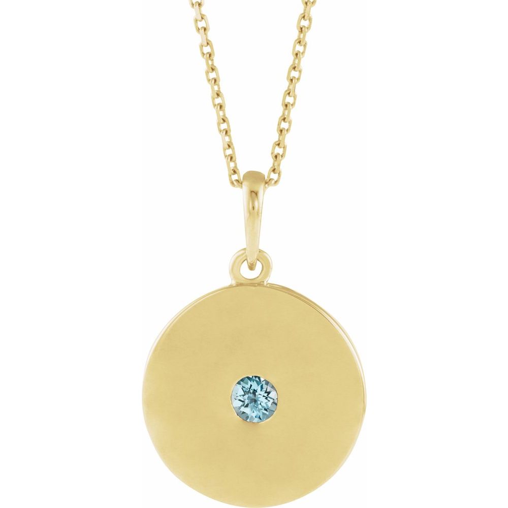 14k Yellow Gold Natural Sky Blue Topaz Disc 16-18" Necklace