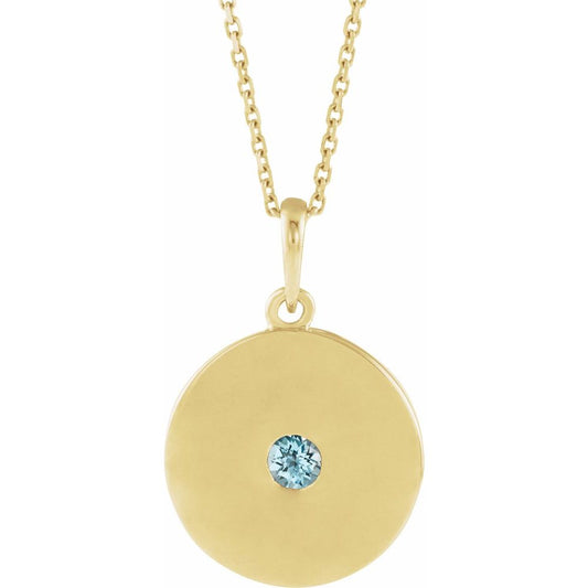 14k Yellow Gold Natural Sky Blue Topaz Disc 16-18" Necklace