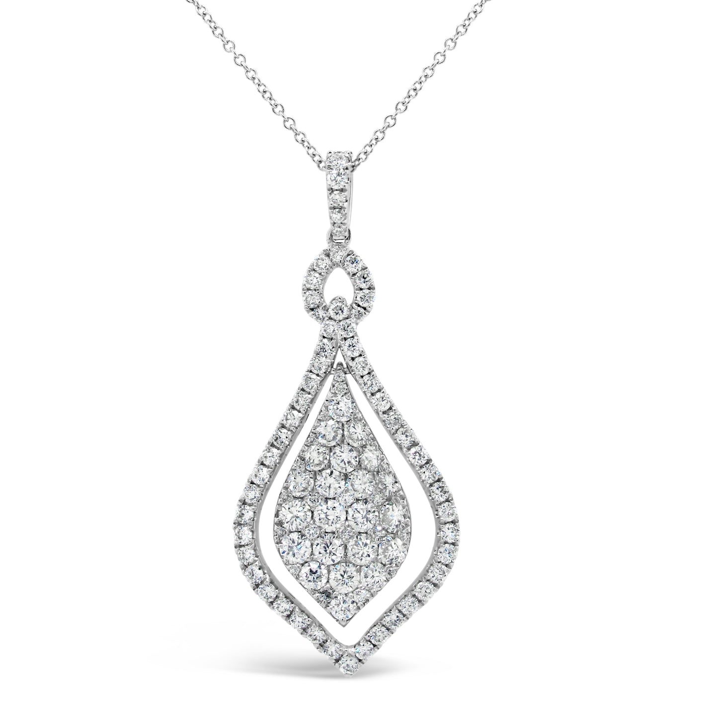 18k White Gold 1 5/8ct White Diamond Dangling Pendant Necklace