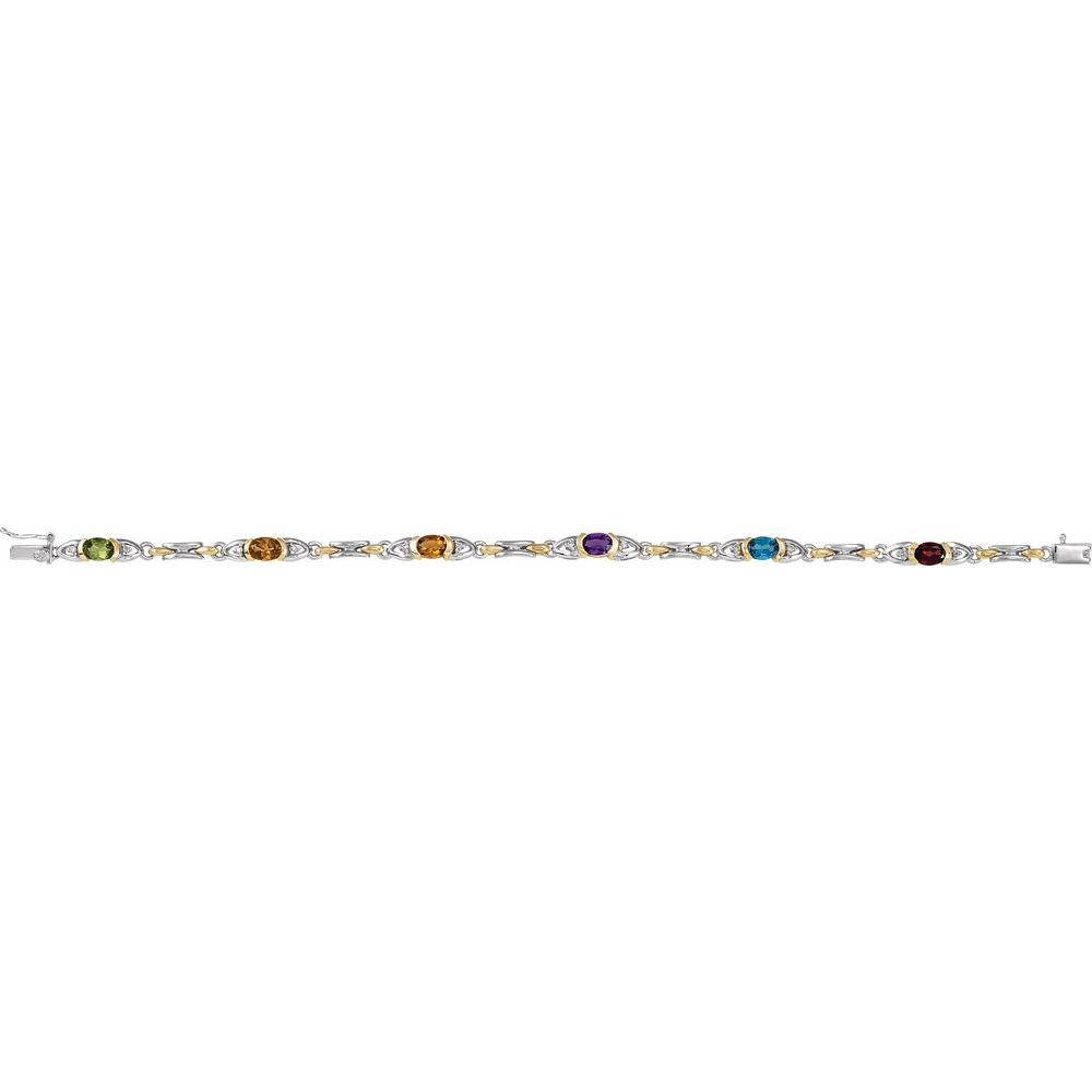 14t White and Yellow Gold Natural Multi-Gemstone & 1/10 CTW Diamond 7 1/2" Bracelet