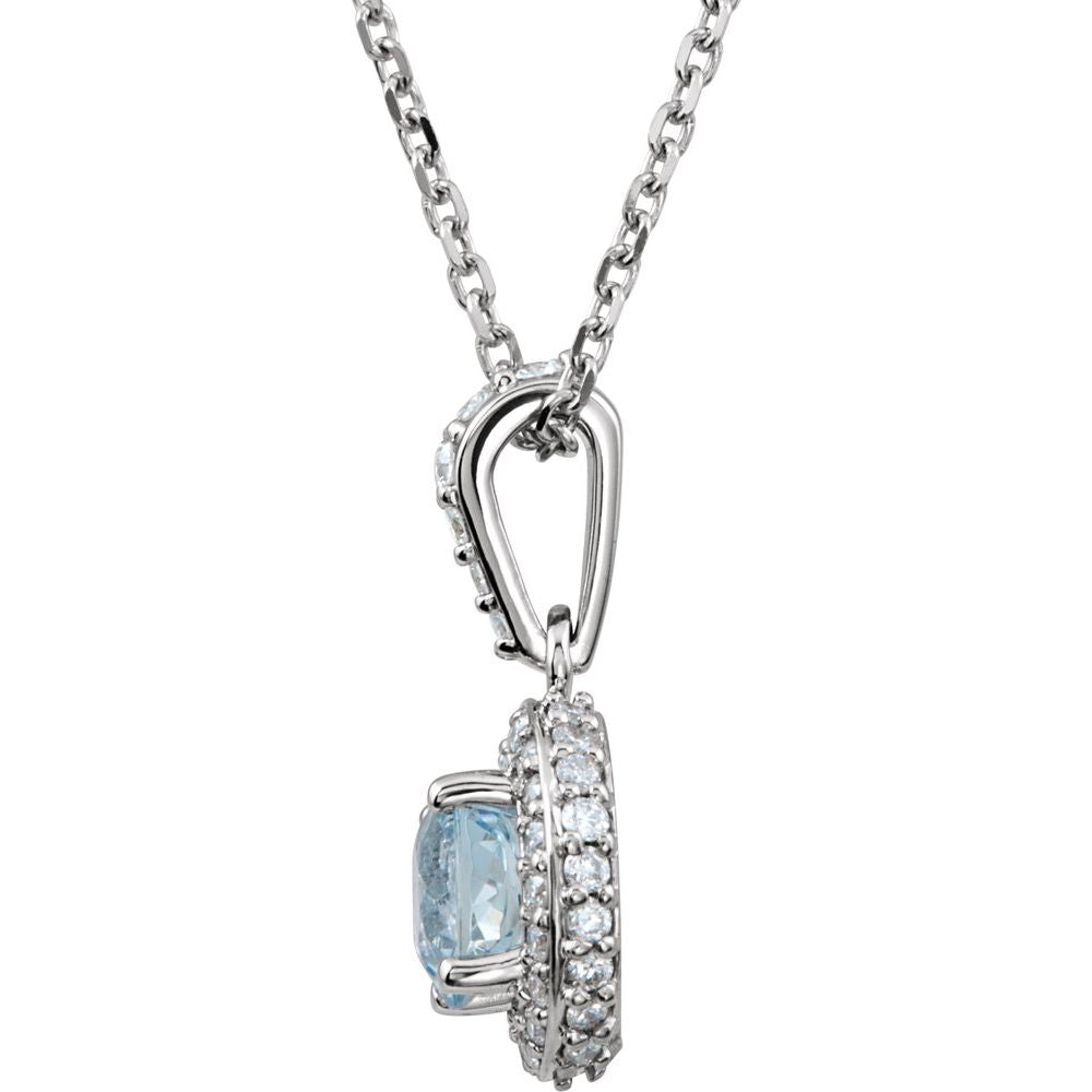 14k White Gold Natural Aquamarine & 1/5 CTW Natural Diamond 18" Necklace