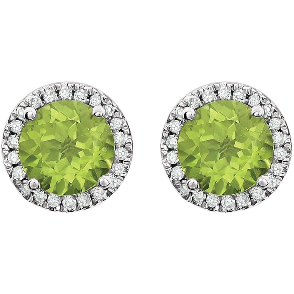 14k White Gold Natural Peridot & 1/8 CTW Natural Diamond Earrings