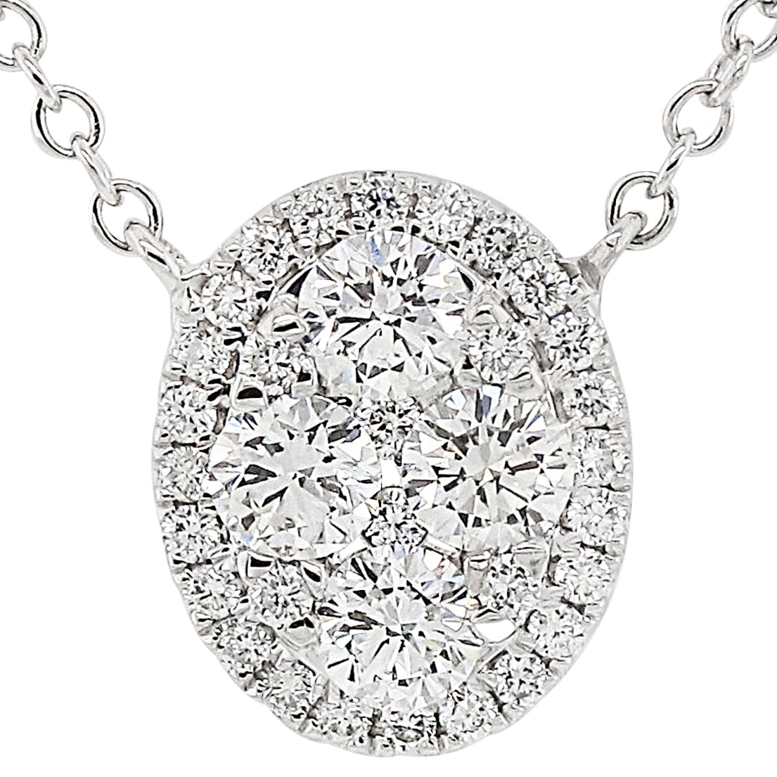 18k White Gold 3/4ct TDW White Diamond Cluster Oval Pendant Necklace