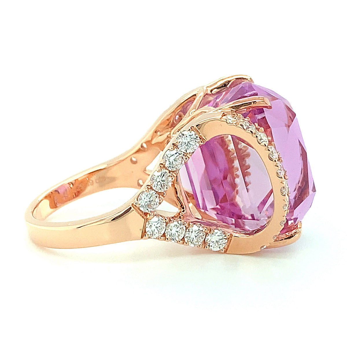 18k Rose Gold 30.64ct TGW Pink Kunzite and Diamond Ring