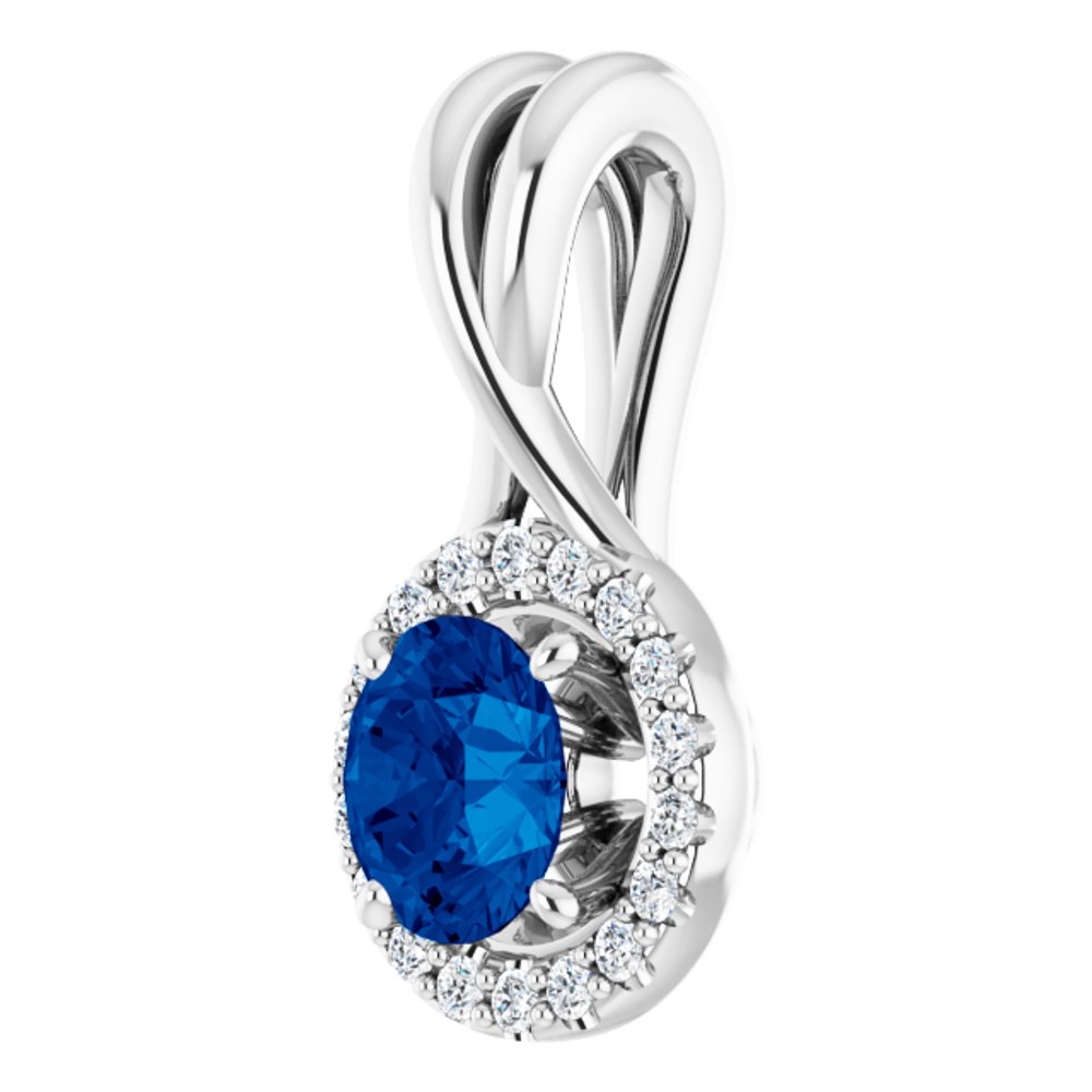 14k White Gold Natural Blue Sapphire & 1/10 CTW Natural Diamond Pendant