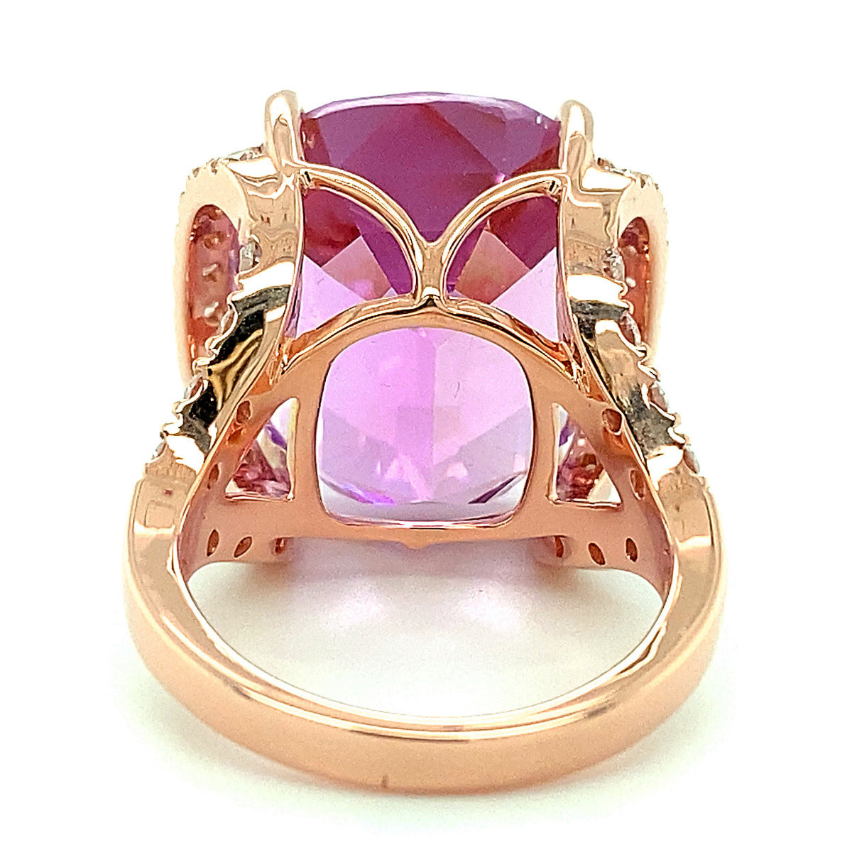 18k Rose Gold 30.64ct TGW Pink Kunzite and Diamond Ring