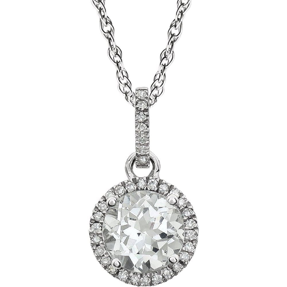 14k White Gold Lab-Grown White Sapphire & 1/10 CTW Natural Diamond 18" Necklace
