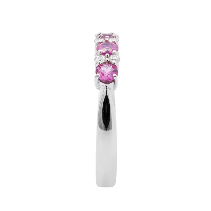 14k White Gold 0.90ct TGW Pink Sapphires and White Diamond Wedding Band