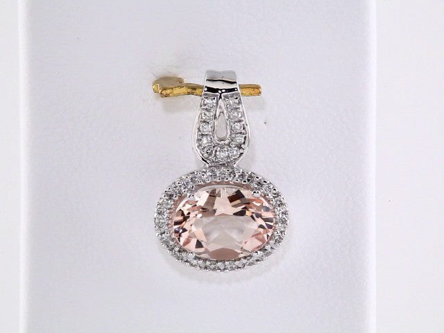 14k White Gold Natural Pink Morganite & 1/8 CTW Natural Diamond Pendant