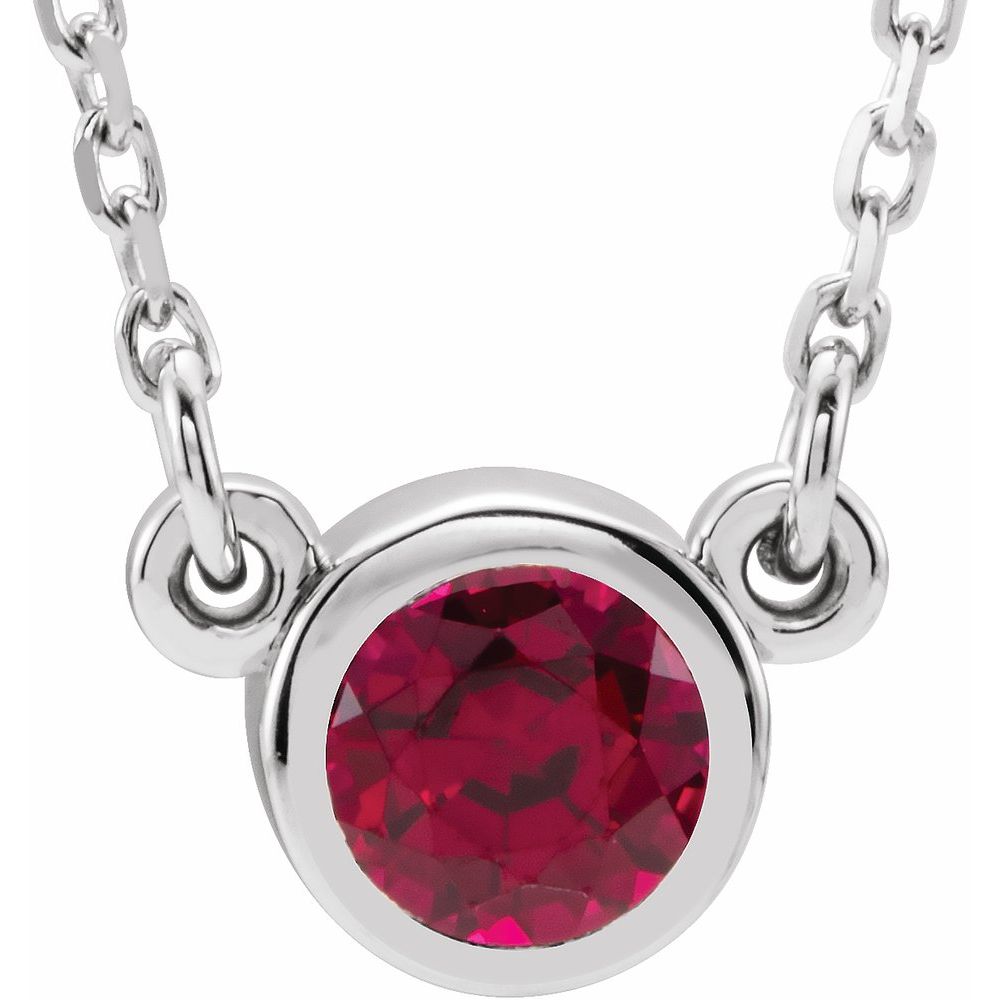 Platinum 4 mm Round Natural Mozambique Garnet Solitaire 16" Necklace