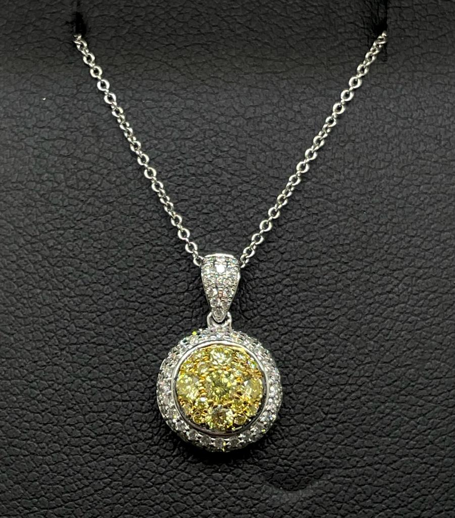 18k Two-tone Gold 1/2ct TDW White and Fancy Yellow Round Pendant Necklace