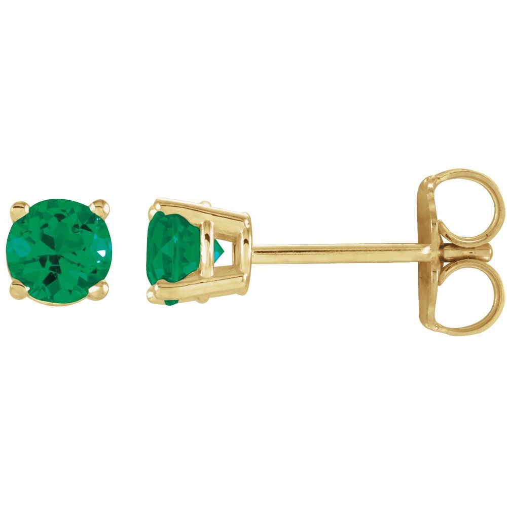 14k Yellow Gold 4 mm Natural Emerald Stud Earrings