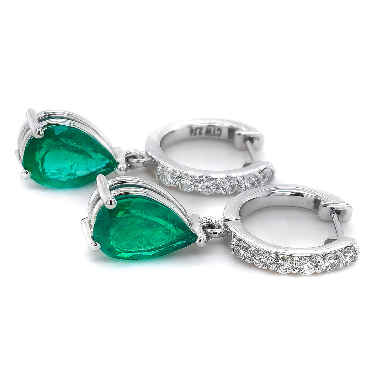 18K White Gold 3.14ct TGW Green Colombian Emeralds and Diamond One-of-a-Kind Earrings
