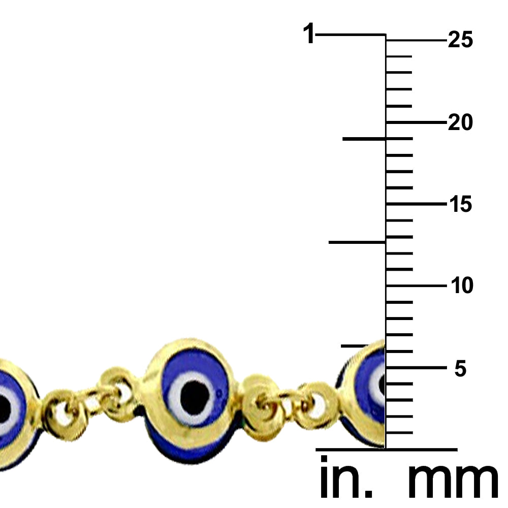 14k Yellow Gold 7-mm Blue Enamel Evil Eye 7.5-inch Bracelet