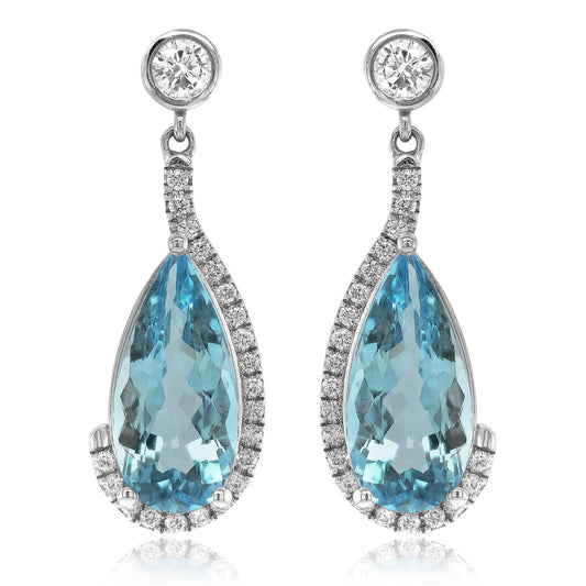 18K White Gold 5.65ct TGW Aquamarine and Diamond One-of-a-Kind Earrings