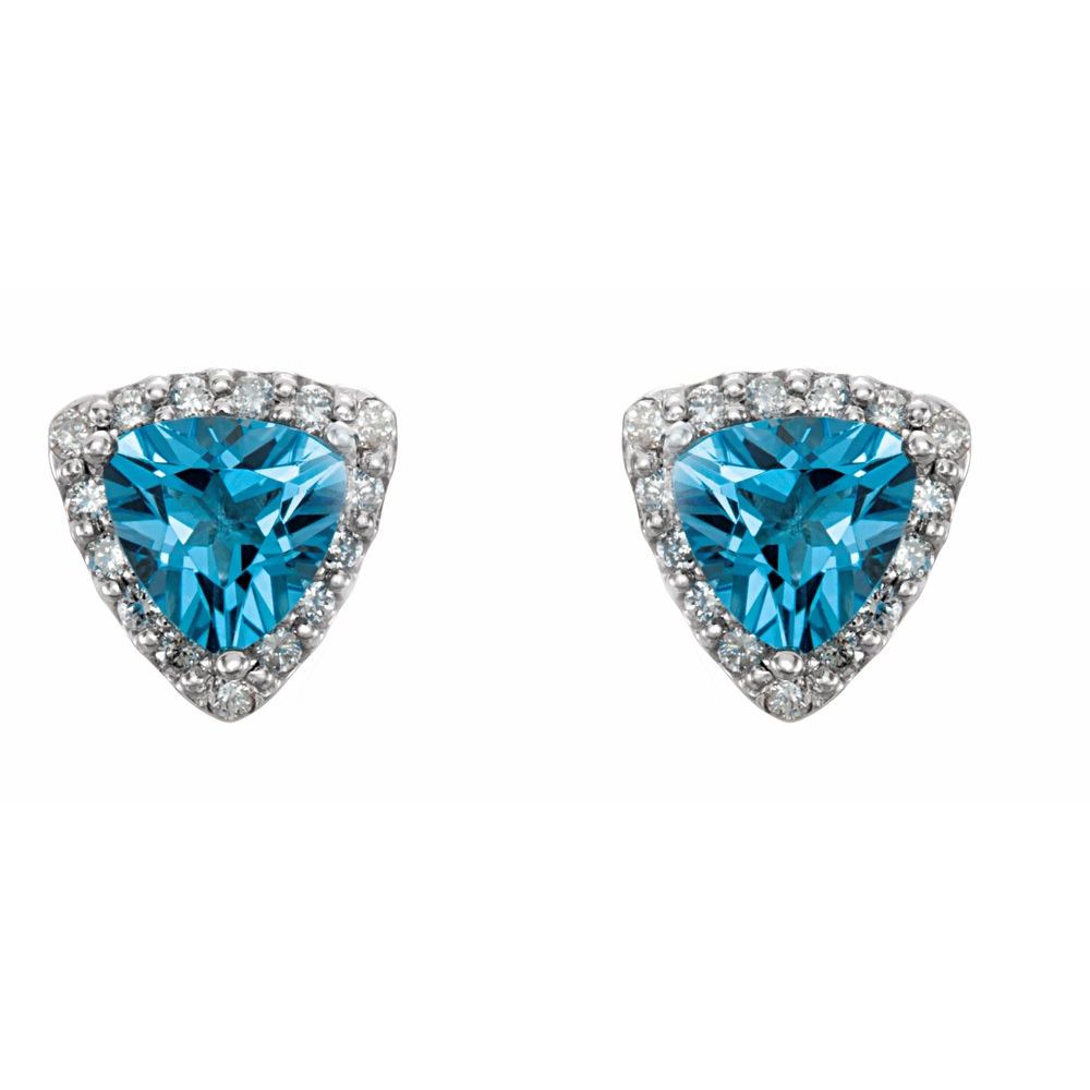 14k White Gold Natural Swiss Blue Topaz & .08 CTW Natural Diamond Earrings