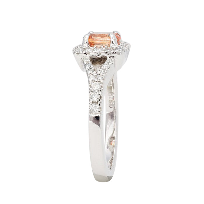 14k White Gold 1.38ct TGW Orange Sapphire and White Diamond Engagement Ring