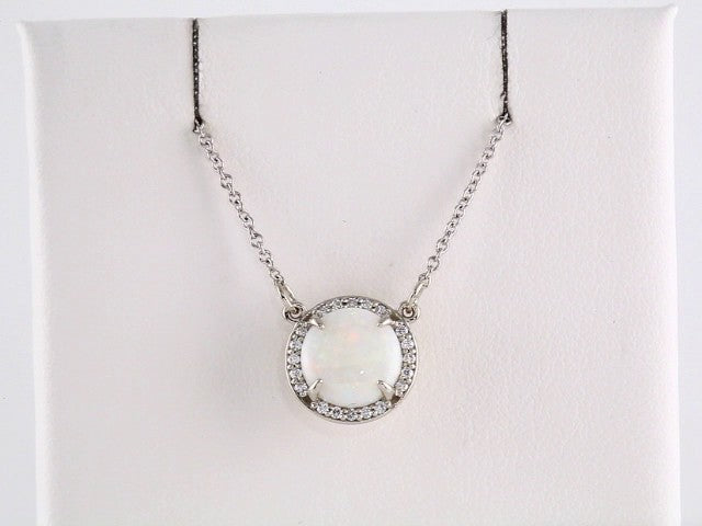 14k White Gold Natural White Opal & .05 CTW Natural Diamond 16" Necklace