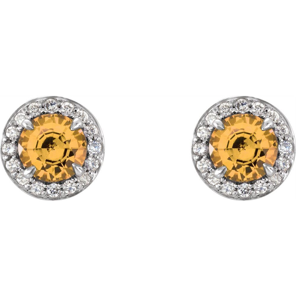 14k White Gold 5 mm Natural Citrine & 1/8 CTW Natural Diamond Earrings