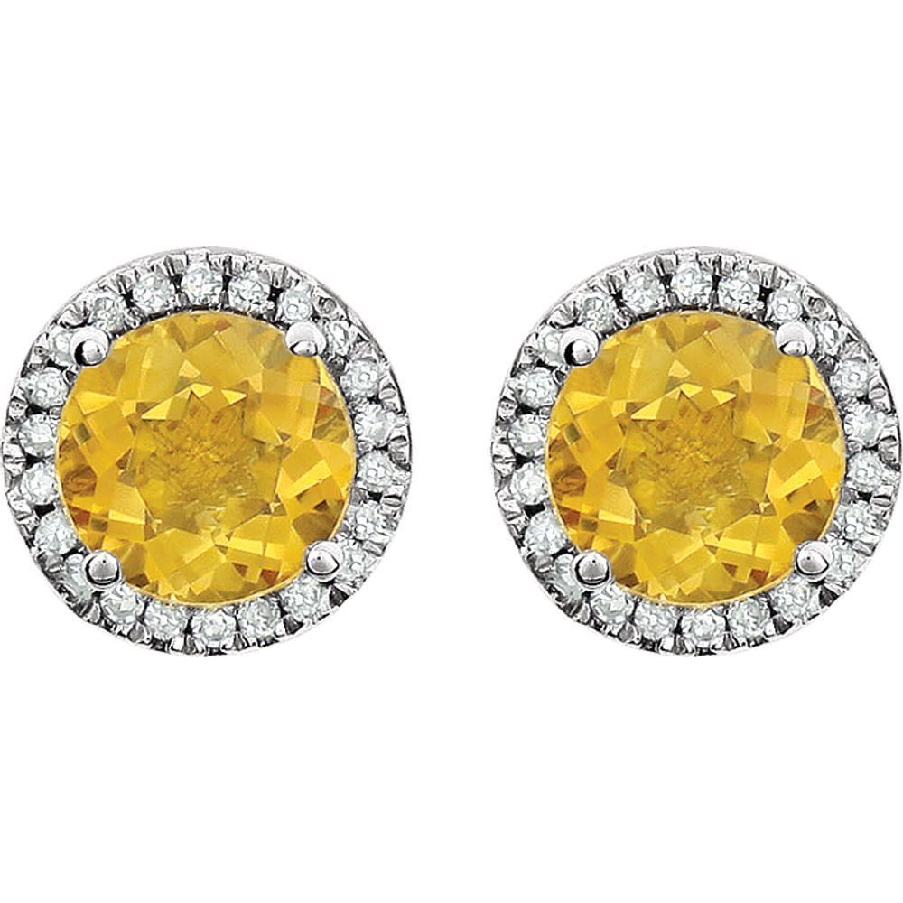 14k White Gold Natural Citrine & 1/8 CTW Natural Diamond Earrings