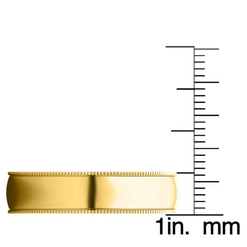 14k Yellow Gold 6mm Unisex Comfort-fit Polished Milgrain Wedding Band