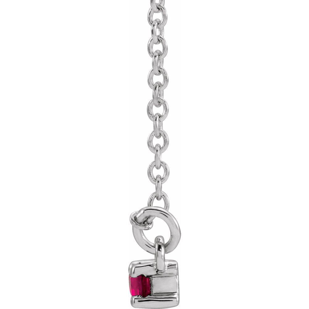 14k White Gold Lab-Grown Ruby & 1/6 CTW Natural Diamond Bar 16-18" Necklace